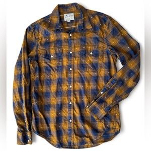 Lucky Brand Blue and Brown Plaid Casual Button Down Shirt